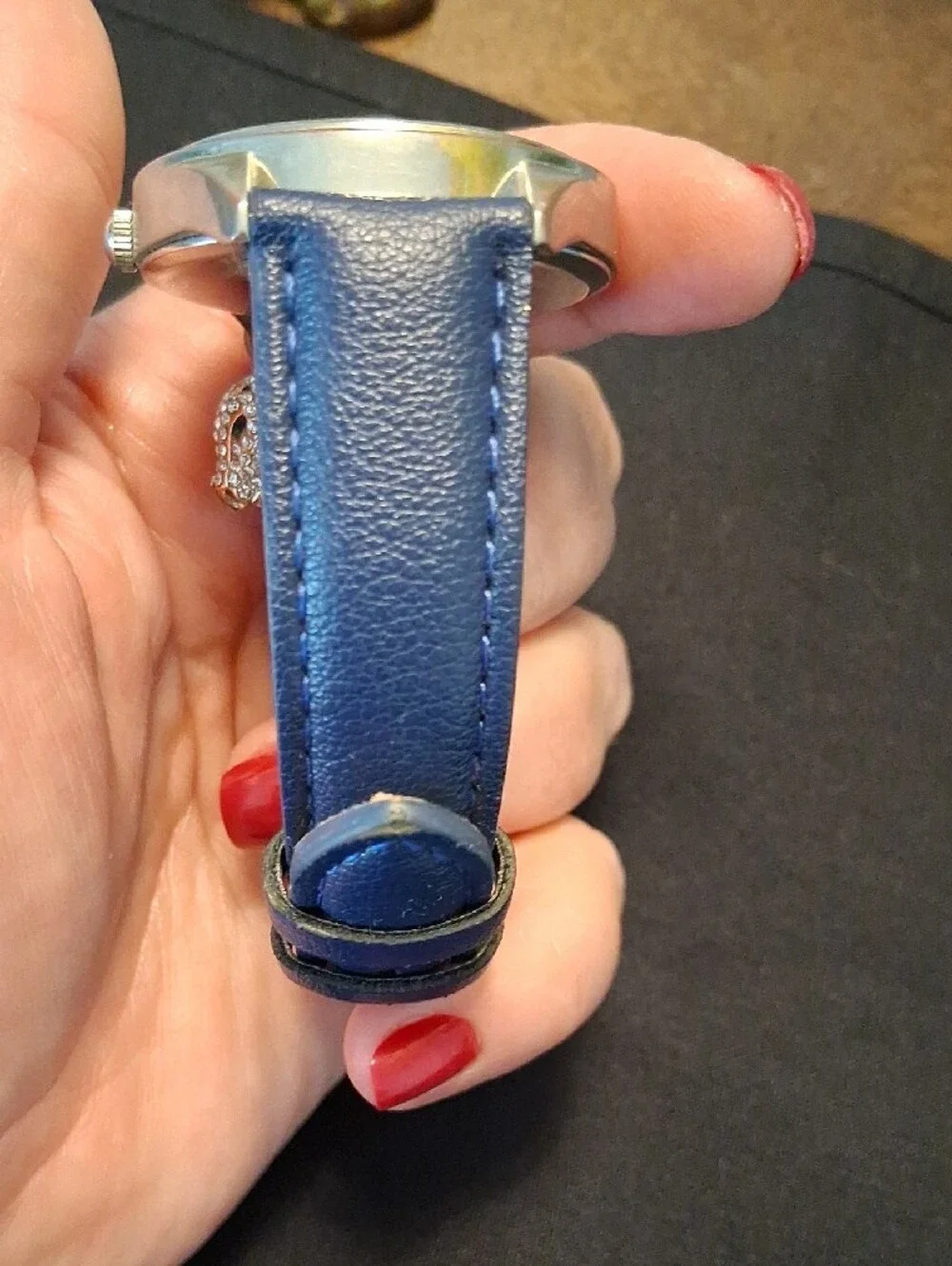 Jessica Simpson Navy and Rose Gold Accent Leather Watch with Crystal Charm